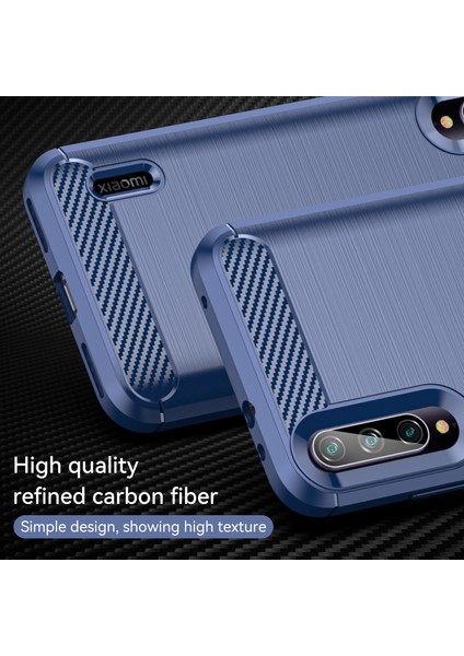 1.8mm Karbon Fiber Doku Tpu Kasası Bırci Konu Açık Yüzey Yüzeyle Bölge Koruyucu Koruyucu Kapalak Xıaomı Mı CC9E/MI A3-Blue (Yurt Dışından)