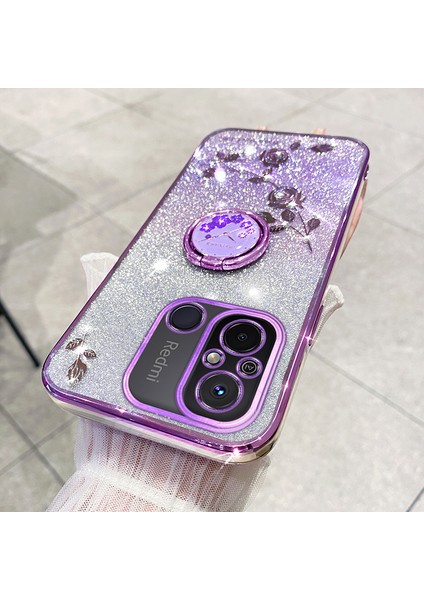 Xiaomi Redmi 12C 4G/11A 4g/poco C55 4g Glitter Gradient Rhinestone Çiçek Tpu Kickstand Kapak-Mor (Yurt Dışından)