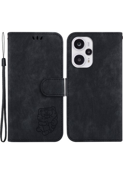 4U Sky Xiaomi Için Stand Cüzdan Telefon Kılıfı Poco F5 5g/redmi Not 12 Turbo, Tiger Desen Baskılı Pu Deri Flip Cover-Black (Yurt Dışından)