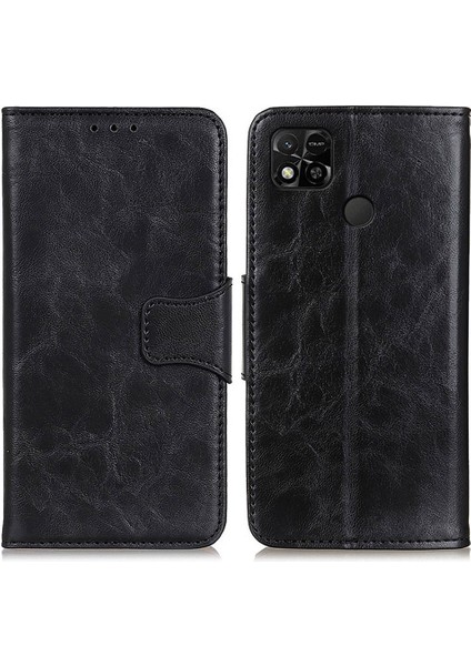 Xiaomi Için Redmi 10A Çılgın At Doku Anti Drop Bölünmüş Deri Kabuk Cüzdan Stand Fonksiyon Cep Telefonu Kılıf Black (Yurt Dışından)