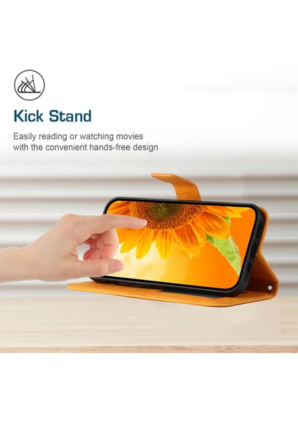 Xiaomi Redmi 10C 4g HT04 Ayçiçeği Baskısı Baskılı Cilt Dokunma Anti-Çizelge Anti-Çizelge Kılıfı Manyetik Toka Pu Deri Cüzdan Kapak Stand Omuz Askısı-Sarı (Yurt Dışından)