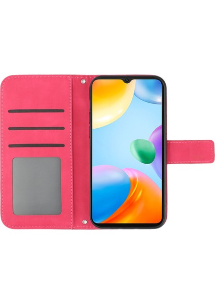Xiaomi Redmi 10C 4g HT04 Ayçiçeği Baskılı Baskılı Cilt Dokunlu Çizelge Anti-Çizelge Kılıfı Manyetik Toka Pu Deri Cüzdan Kapak Standı Omuz Kayışı Rose (Yurt Dışından)