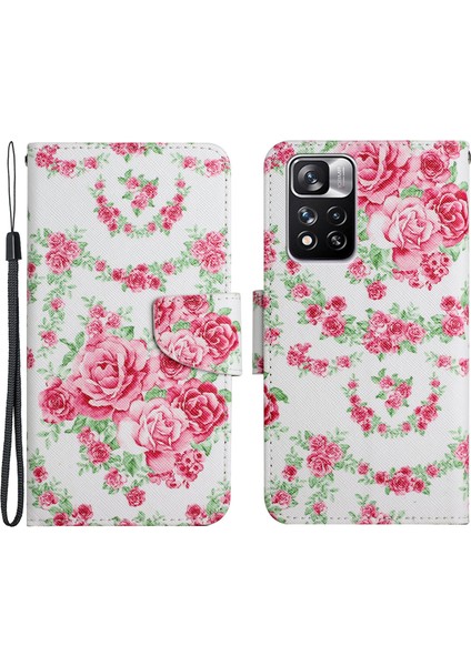 Çapraz Doku Deseni Deri Deri Stand Cüzdan Kapağı Flip Telefon Kılıfı Xiaomi Redmi Için El Kayışı ile Not 11 Pro 5g (Çin) (Mediak)/not 11 Pro+ 5g-Rose (Yurt Dışından)