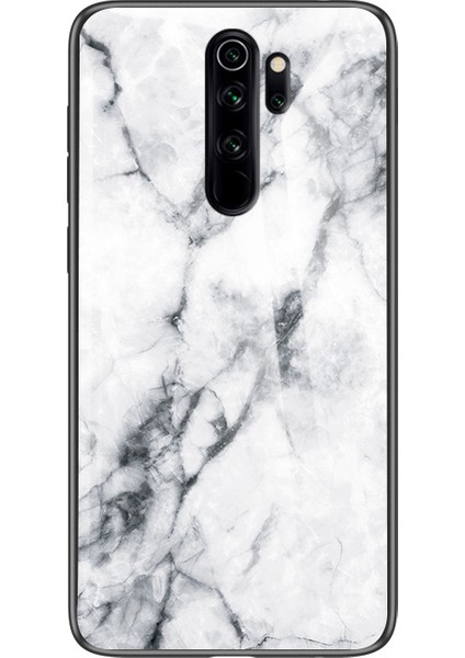 Xiaomi Redmi Için Mermer Doku Temperli Cam+Pc+Tpu Hibrit Kılıf Not 8 Pro-Beyaz (Yurt Dışından)