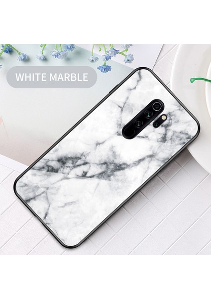 Xiaomi Redmi Için Mermer Doku Temperli Cam+Pc+Tpu Hibrit Kılıf Not 8 Pro-Beyaz (Yurt Dışından)