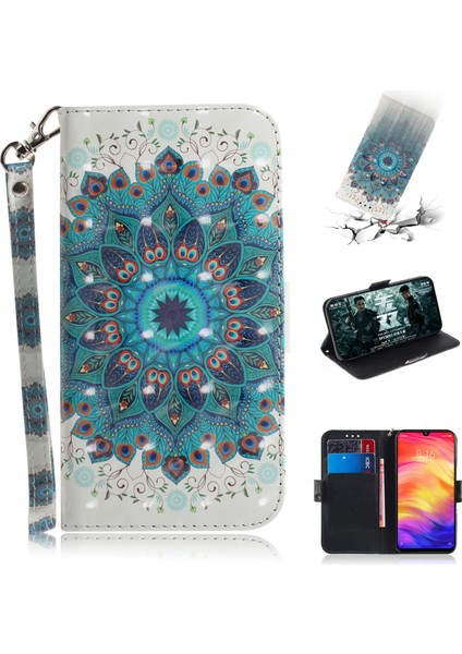 Desen Baskı Işık Dekoru Deri Cüzdan Kılıfı Xiaomi Redmi Not 7s/not 7/not 7 Pro (Hindistan) -Blue (Yurt Dışından)