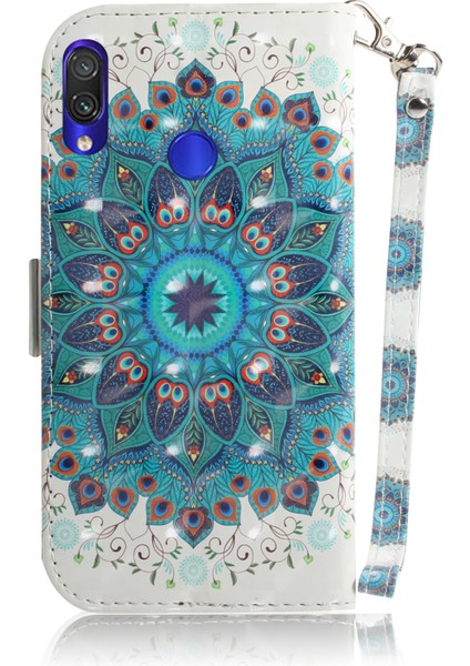 Desen Baskı Işık Dekoru Deri Cüzdan Kılıfı Xiaomi Redmi Not 7s/not 7/not 7 Pro (Hindistan) -Blue (Yurt Dışından)