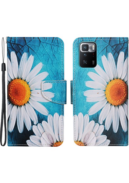 Desen Baskı Folio Deri Deri Telefon Kılıfı Cüzdan Stand Kapağı, Xiaomi Redmi Için Bilek Kayışı ile Note 10 Pro 5g/poco X3 Gt-Daısy (Yurt Dışından)