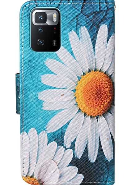 Desen Baskı Folio Deri Deri Telefon Kılıfı Cüzdan Stand Kapağı, Xiaomi Redmi Için Bilek Kayışı ile Note 10 Pro 5g/poco X3 Gt-Daısy (Yurt Dışından)