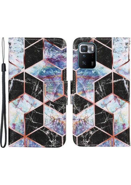Folio Flip Manyetik Toka Baskısı Deri Telefon Kasası Cüzdan Standı Kapak Bilek Kayışı ile Xiaomi Redmi Note 10 Pro 5g/poco X3 Gt-Black (Yurt Dışından)