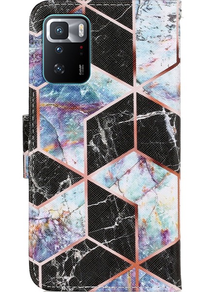 Folio Flip Manyetik Toka Baskısı Deri Telefon Kasası Cüzdan Standı Kapak Bilek Kayışı ile Xiaomi Redmi Note 10 Pro 5g/poco X3 Gt-Black (Yurt Dışından)