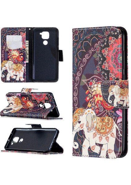 Desen Baskı Cüzdan Stand Deri Kabuğu Xiaomi Redmi Note 9/redmi 10X 4g-Tribal Fil (Yurt Dışından)