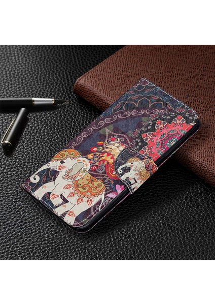 Desen Baskı Cüzdan Stand Deri Kabuğu Xiaomi Redmi Note 9/redmi 10X 4g-Tribal Fil (Yurt Dışından) fırsatları