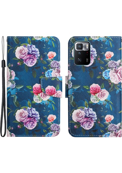 Desen Deri Telefon Kılıfı Cüzdan Stand Kapağı, Xiaomi Redmi Için Bilek Kayışı ile Note 10 Pro 5g/xiaomi Poco X3 Gt 5g (Yurt Dışından)