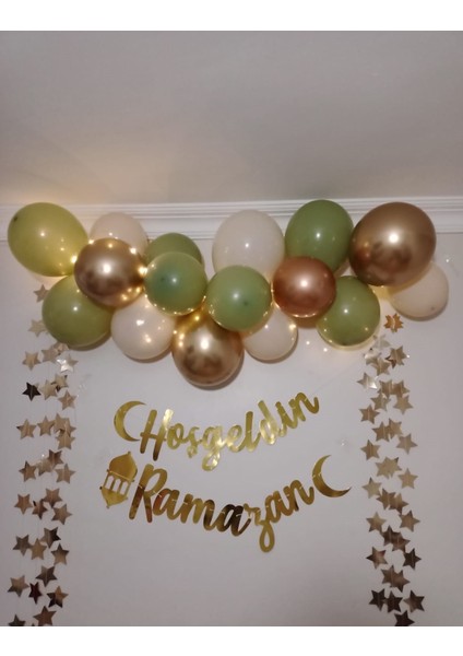 Hoşgeldin Ramazan Gold Yazı Ledli Zincir Balon Seti, Ramazan Ayı Süsleme Seti