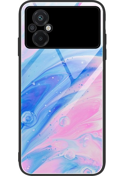 Xiaomi Poco M5 Için 4g Mermer Desen Baskı Temperli Cam Arka Kapak Yumuşak Tpu Anti-Çizelge Tampon Tasarım Telefon CASE-DL05 (Yurt Dışından)