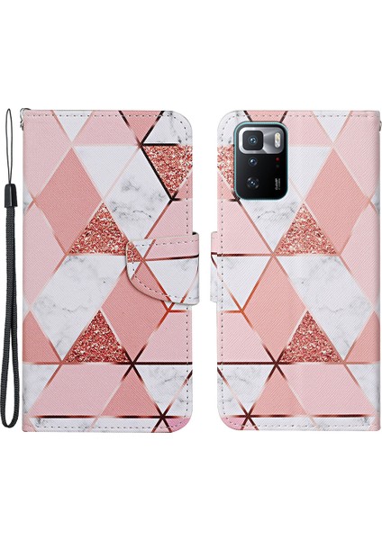 Desen Baskı Folio Deri Deri Telefon Kılıfı Cüzdan Stand Kapağı, Xiaomi Redmi Için Bilek Kayışı ile Note 10 Pro 5g/poco X3 Gt Mermer (Yurt Dışından)