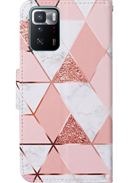 Desen Baskı Folio Deri Deri Telefon Kılıfı Cüzdan Stand Kapağı, Xiaomi Redmi Için Bilek Kayışı ile Note 10 Pro 5g/poco X3 Gt Mermer (Yurt Dışından)