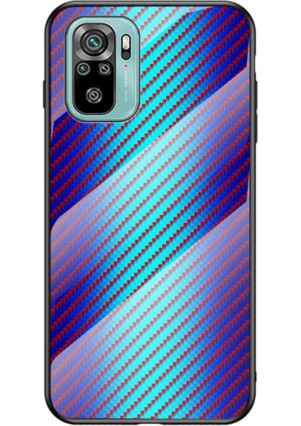 Karbon Fiber Doku Tasarımı Temperli Cam Telefon Geri Kapak Kılıfı Xiaomi Poco M5S 4g/redmı Not 10 4g/not 10S 4g Anti-Drop Koruyucu Kabuk-Mavi Elyaf (Yurt Dışından)