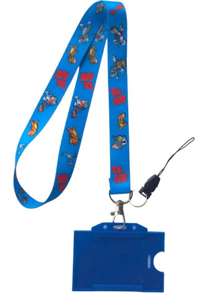 Tom &jerry Kart Askı Ipi, Yaka Askı Ipi, Boyun Askı ve Telefon Askı Aparatı ve Mavi Kartlık,2 cm