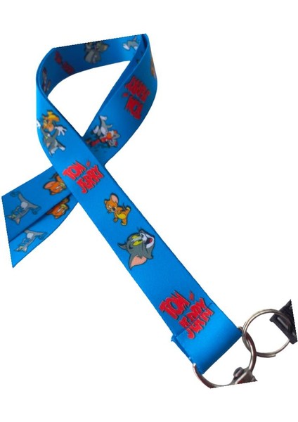 Tom &jerry Kart Askı Ipi, Yaka Askı Ipi, Boyun Askı ve Telefon Askı Aparatı ve Mavi Kartlık,2 cm