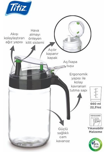 Damlatmaz Kapaklı Oilcon Cam Yağlık 660ML modelleri