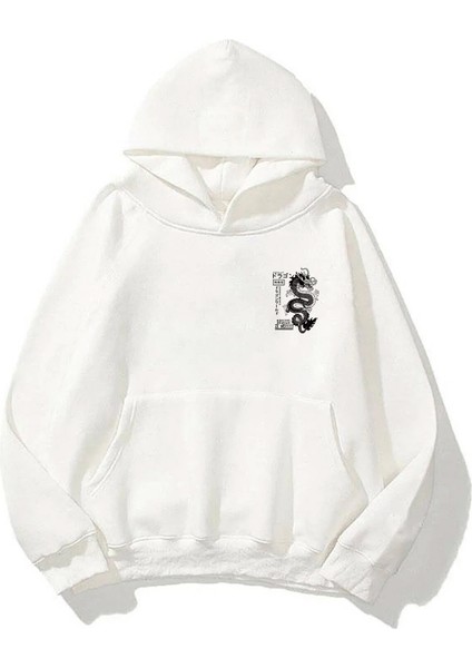 Unisex Anime Men Dragon Ön Arka Baskılı Beyaz Sweatshirt Hoodie fiyatları