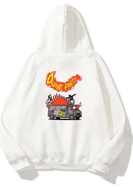 Unisex Dune Party Ön Arka Baskılı Beyaz Sweatshirt Hoodie