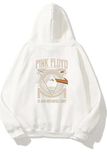 Unisex Pınk Floyd Uk Japan North Ön Arka Baskılı Beyaz Sweatshirt Hoodie