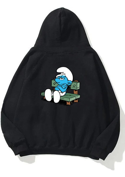 Unisex Somurtkan Şirin Ön Arka Baskılı Siyah Sweatshirt Hoodie