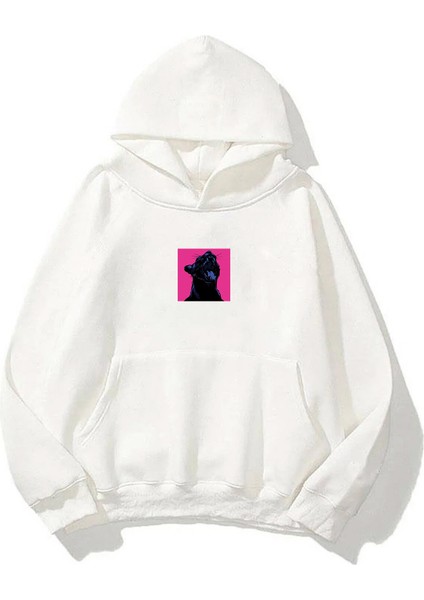 Unisex Black Panther Pembe Ön Arka Baskılı Beyaz Sweatshirt Hoodie fiyatları