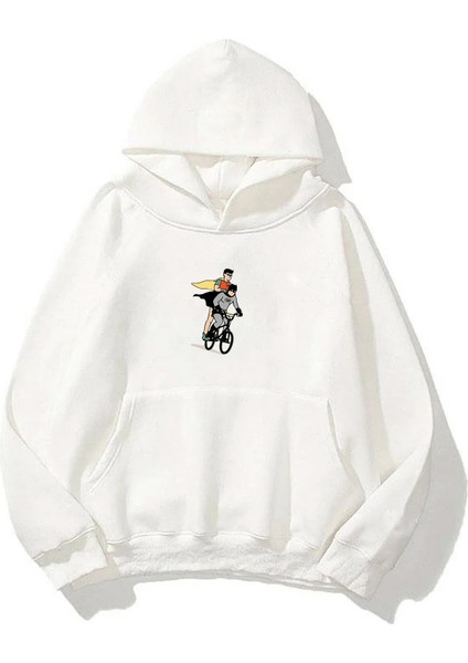 Unisex Batman ve Süperman Ön Arka Baskılı Beyaz Sweatshirt Hoodie fiyatları