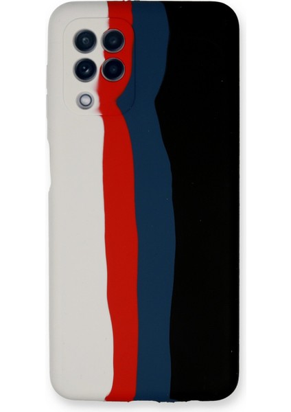 Samsung Galaxy A22 Kılıf Ebruli Lansman Silikon - Beyaz-Siyah 300099