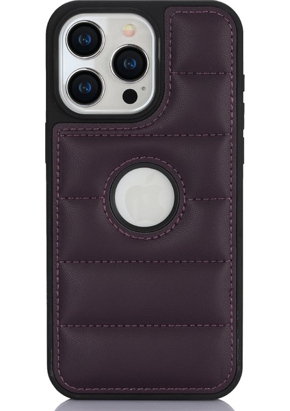 iPhone13 Pro 6.1 Inç Cep Telefonu Kasası Logo Pencere Pu Deri+Tpu Arka Kapak-Dark Mor (Yurt Dışından)