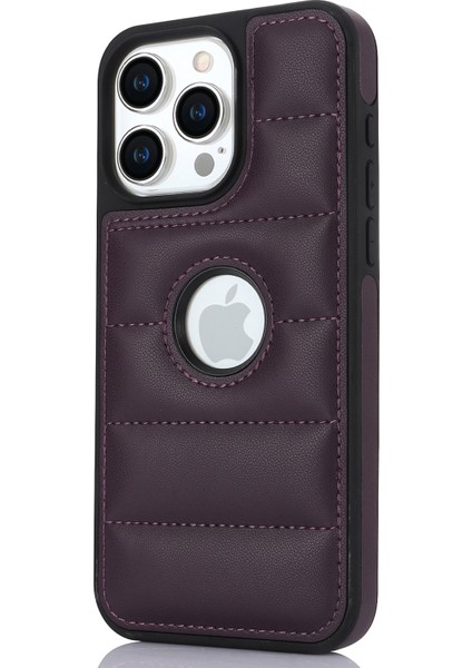 iPhone13 Pro 6.1 Inç Cep Telefonu Kasası Logo Pencere Pu Deri+Tpu Arka Kapak-Dark Mor (Yurt Dışından)