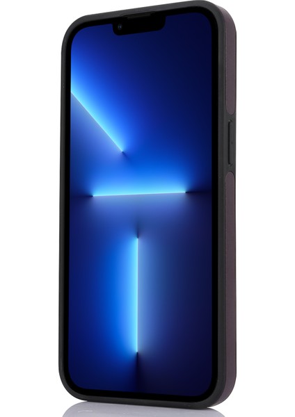 iPhone13 Pro 6.1 Inç Cep Telefonu Kasası Logo Pencere Pu Deri+Tpu Arka Kapak-Dark Mor (Yurt Dışından)