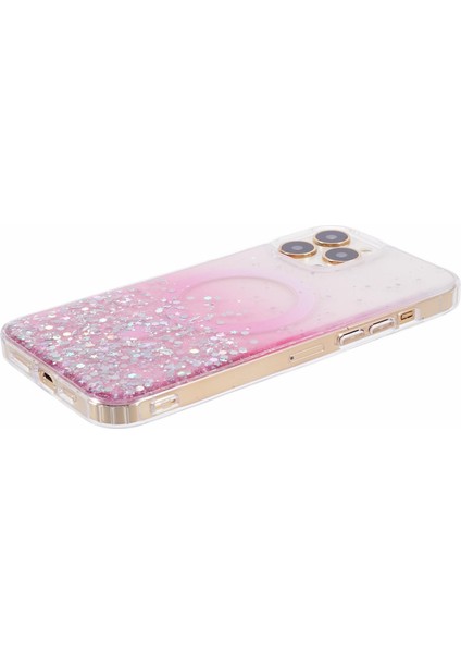 iPhone12/12 Pro 6.1 Inç Kılıf Sparkle Epoksi Tpu+Akrilik Telefon Kapağı Magsafe-Pink ile Uyumlu (Yurt Dışından)
