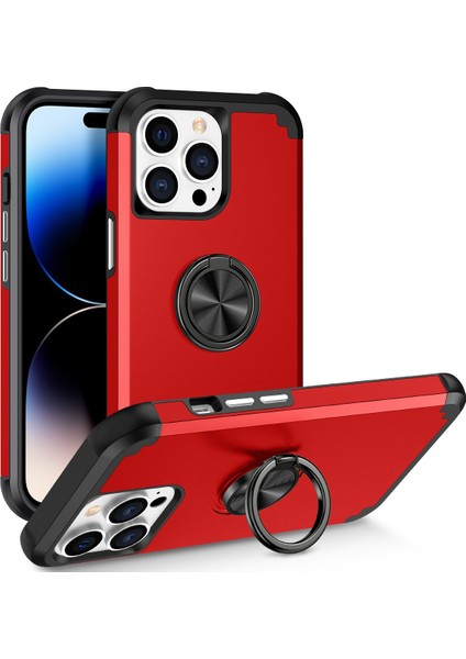 Ring Tutucu Pc+Tpu Damla Geçirmez Telefon Koruyucu Kapak Kırmızısı ile iPhone14 Pro Kılıf (Yurt Dışından)