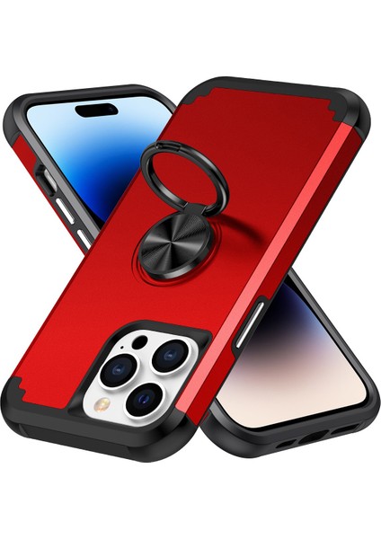 Ring Tutucu Pc+Tpu Damla Geçirmez Telefon Koruyucu Kapak Kırmızısı ile iPhone14 Pro Kılıf (Yurt Dışından) modelleri