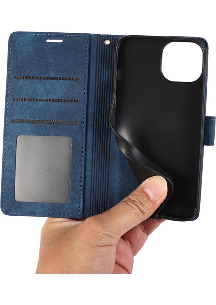 Cüzdan Stand Kapağı iPhone13 Pro Max Deri Kılıfı Bilek Kayış Mavisi (Yurt Dışından)