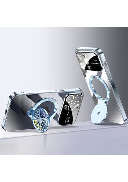 iPhone14 Pro Max Shockproof Pc Kılıfı Için Elektrokaplama Kickstand Telefon Kapak-Mavisi (Yurt Dışından)