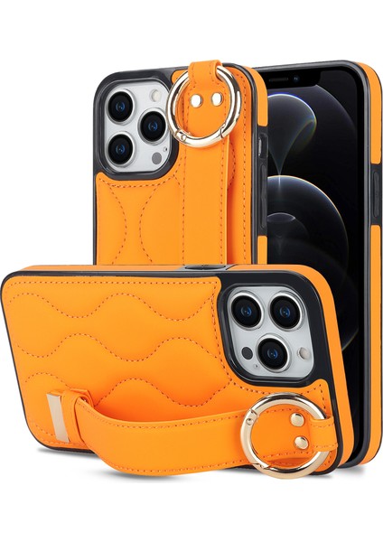 iPhone12 Pro Koruyucu Vaka Dalga Deseni Pu+Tpu Kickstand Telefon Kapak-Orange Için (Yurt Dışından)