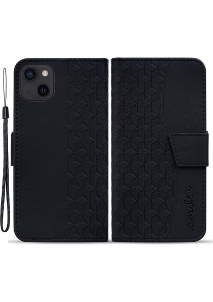 iPhone14 Plus Case Cüzdan Stand Baskılı Rhombus Telefon Kapak Black (Yurt Dışından)