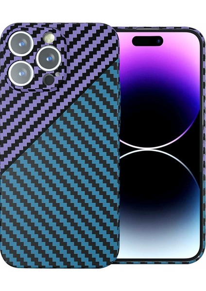 iPhone14 Pro Max Case Karbon Fiber Doku Sabit Pc Anti-Drop Telefon Kapağı Black+Mor (Yurt Dışından)