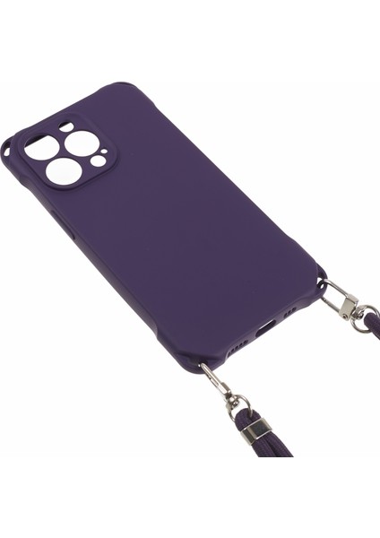 iPhone12 Pro Max Yumuşak Tpu Cep Telefon Kılıfı Için Dört Köşe Şok Geçirmez Cep Telefonu Kapağı Asılı Halat-Dark Mor (Yurt Dışından)