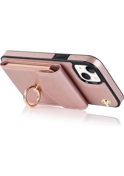 iPhone13 Mini 5.4 Inç Kasa Akordeon Stili Pu+Tpu Rfıd Engelleme Kickstand Telefon Kapağı Kayış Rose Gold (Yurt Dışından) modelleri