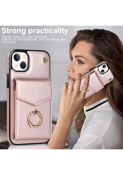 iPhone13 Mini 5.4 Inç Kasa Akordeon Stili Pu+Tpu Rfıd Engelleme Kickstand Telefon Kapağı Kayış Rose Gold (Yurt Dışından) fırsatları