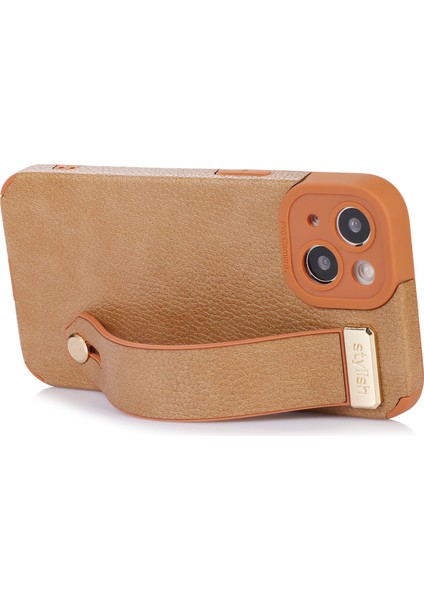 iPhone14 Plus Case Pu Deri+Tpu Kickstand Strap-Brown ile Anti Drop Anti-Drop Telefon Kapağı (Yurt Dışından)