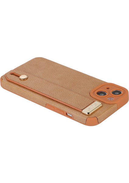 iPhone14 Plus Case Pu Deri+Tpu Kickstand Strap-Brown ile Anti Drop Anti-Drop Telefon Kapağı (Yurt Dışından)