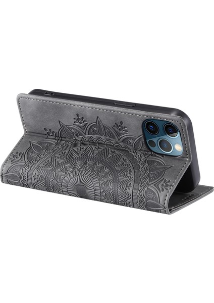iPhone12 Pro Max Case Pu Pu Deri Magnetic Baskalı Stand Telefon Kapağı-Grey (Yurt Dışından)